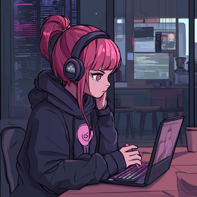 Kawaii Hacker at Coffee Shop