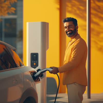 Modern Indian Man at EV Charging Station