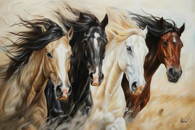 Running Horses Oil Painting