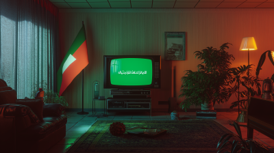 Saudi Flag in a Dark Room