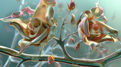 3D Metallic Branches with Roses