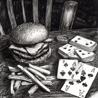 Burger and Fries with Euchre Players