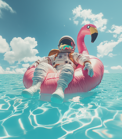 Astronaut on Inflatable Flamingo