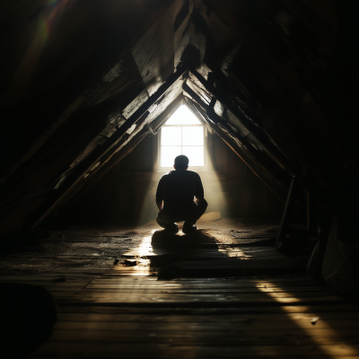 Sad Silhouette in Attic