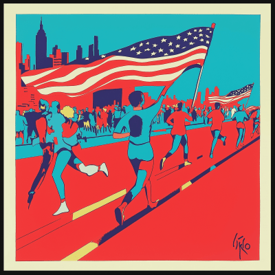 Runners with Flags