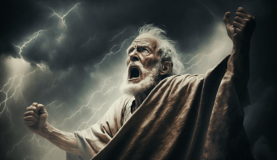 Elderly Man in a Storm