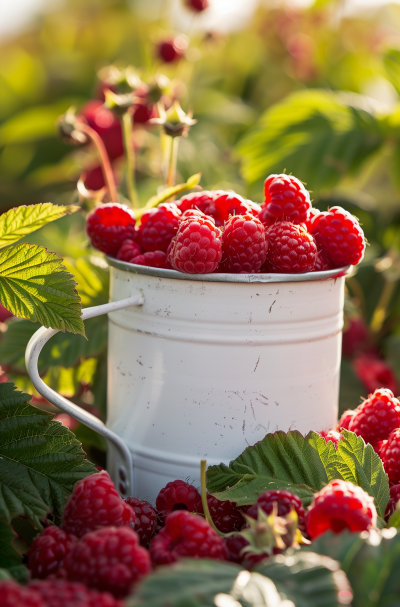 Fresh Raspberries in the Field