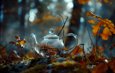 Teapot in Autumn Forest