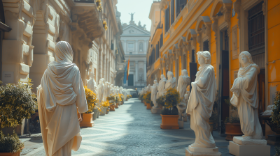 Empty Via del Corso with Roman Living Statues