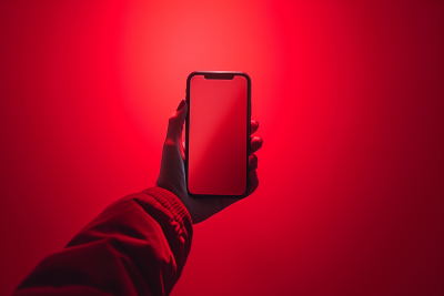 Hand with Phone in Red Light