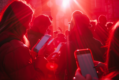 University Group with Phones