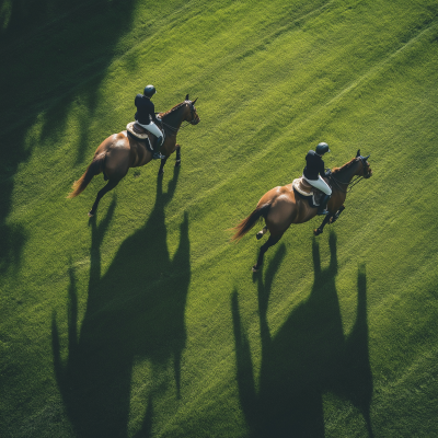 Horseback Riders in a Green Field