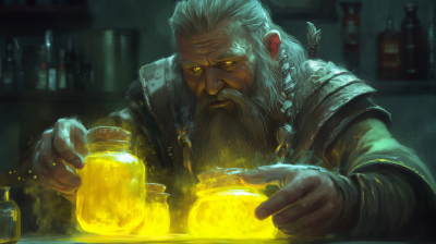 Dwarf Artificer with Glowing Potions