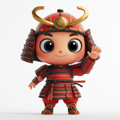 Cute Red Samurai Character