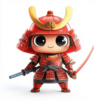 Cute Red Samurai Character