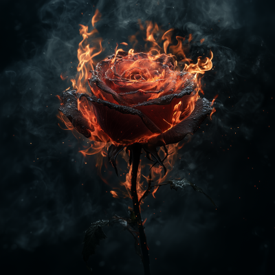 Crimson Rose in Black Flames