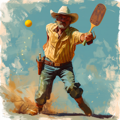 Cowboy Playing Pickleball