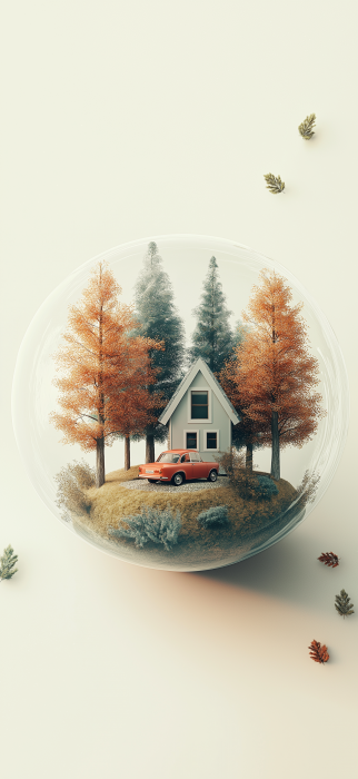 Surreal Sphere with House and Trees