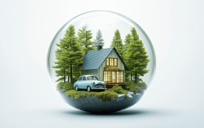 Surreal Sphere with House and Trees