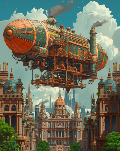 Victorian Dockyard with Airships