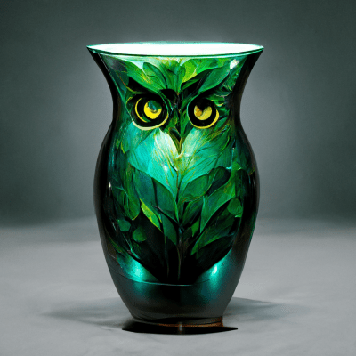 Shiny Modern Green Vase with Owl Elements