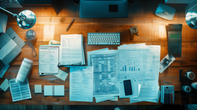 Modern Office Desk with Receipts