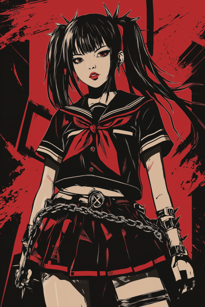 Punk Anime Girl Monogram T-Shirt Design