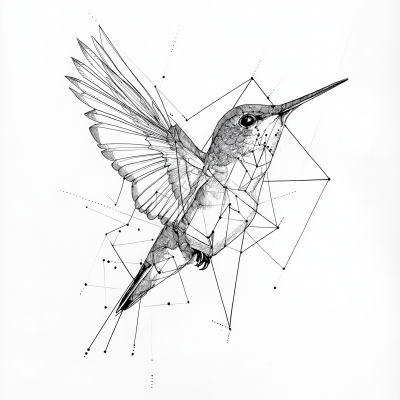 Geometric Hummingbird Line Art