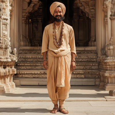 Man in Traditional Attire at Dwarka Temple