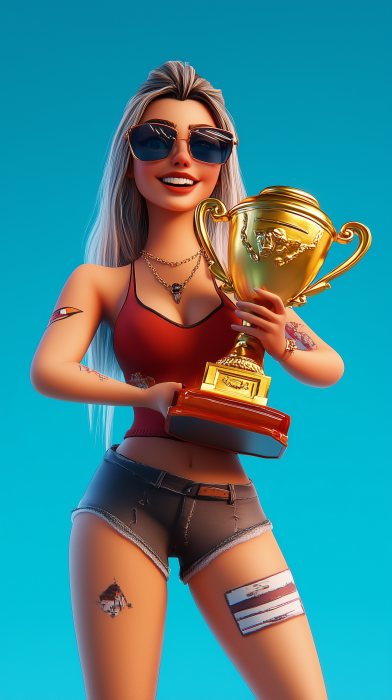 Smiling Gamer with Trophy