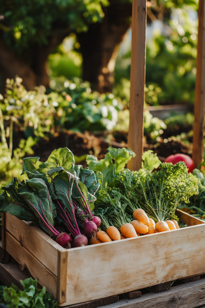 Fresh Vegetables in a Wooden Box