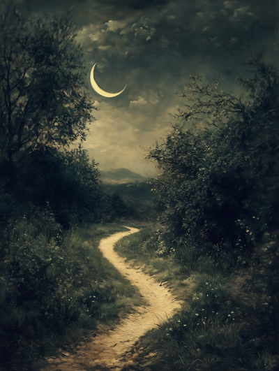 Winding Pathway Under the Moonlight