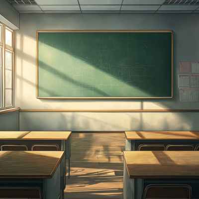 Empty Classroom with Green Chalkboard