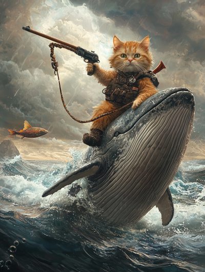 Cat Riding Whale