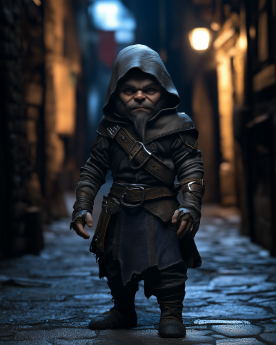 Cinematic Gnome Rogue in Old Alley