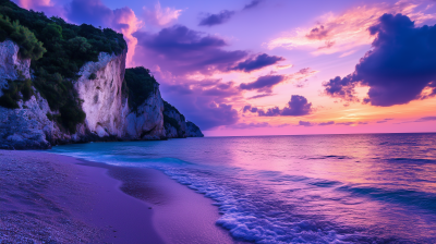 Purple Sky Sunset on Beach