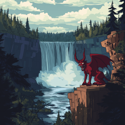 Red Demon and Tahquamenon Falls Illustration