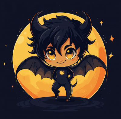 Cute Cartoon Demon on the Moon