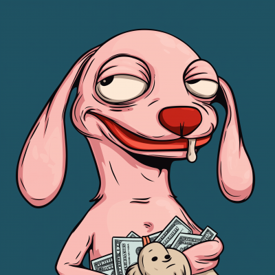 Cartoonish Pink Dog with Cash Bags