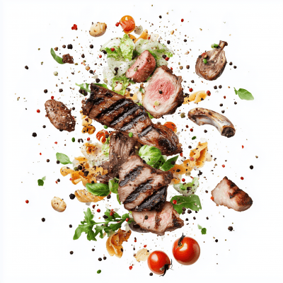 Grilled Meat and Salads Spread