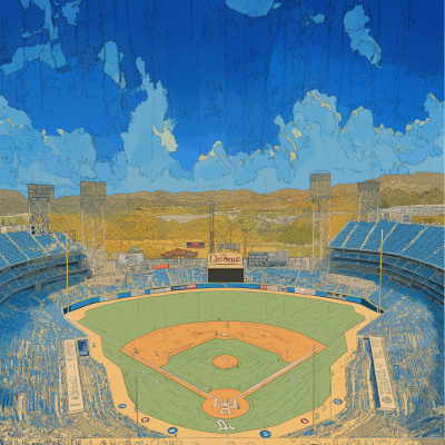 Dodgers Stadium in Hokusai Style