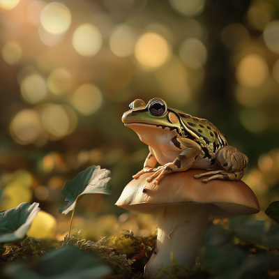 Northern Leopard Frog on Mushroom