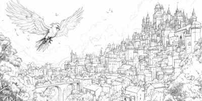 Phoenix over Medieval City