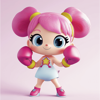 Cute 3D Character in Boxing Gloves