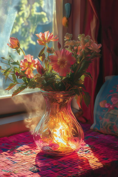 Vibrant Glass Vase on Fire