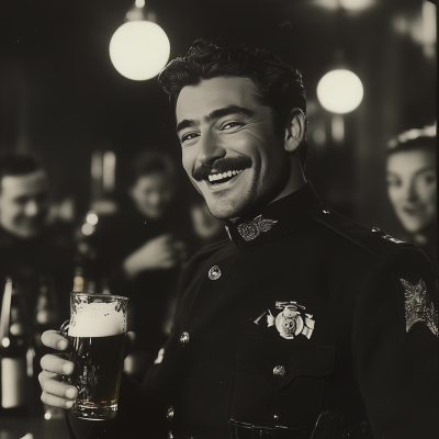 Vintage Carabiniere Enjoying a Beer