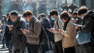 People Engrossed in Their Phones