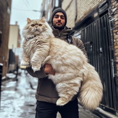 Man with Fluffy Cat