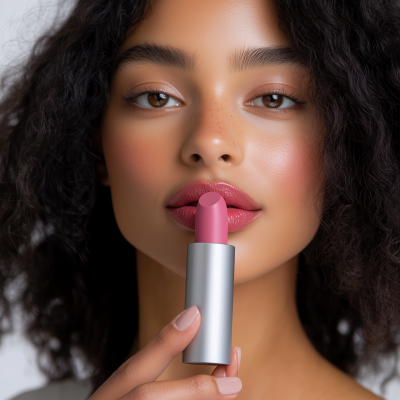 Woman Holding Pink Lipstick