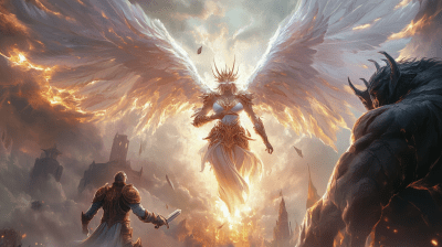 Warrior Angel Attacking Giant